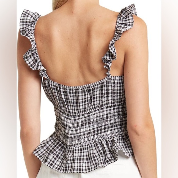 WAYF Check Smocked Waist Top Black White XL - Picture 2 of 10